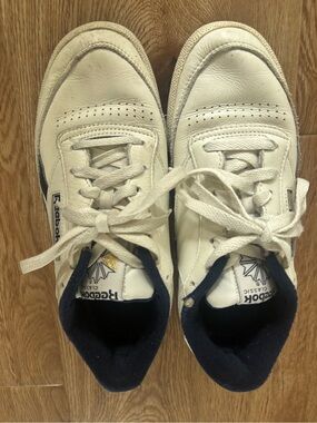 Reebok Men’s Classic White & Navy Leather Sneakers